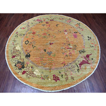 Load image into Gallery viewer, 8&#39;x8&#39; Tawny Brown, Pure Wool, Chinese Art Deco Inspired Peshawar, Natural Dyes, Hand Knotted, Round, Oriental Rug FWR126468