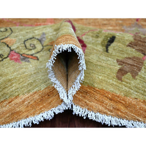 8'x8' Tawny Brown, Pure Wool, Chinese Art Deco Inspired Peshawar, Natural Dyes, Hand Knotted, Round, Oriental Rug FWR126468