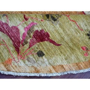 8'x8' Tawny Brown, Pure Wool, Chinese Art Deco Inspired Peshawar, Natural Dyes, Hand Knotted, Round, Oriental Rug FWR126468