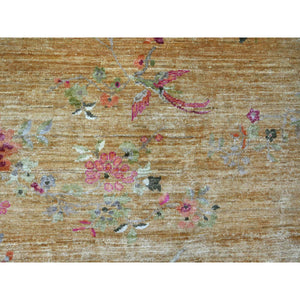 8'x8' Tawny Brown, Pure Wool, Chinese Art Deco Inspired Peshawar, Natural Dyes, Hand Knotted, Round, Oriental Rug FWR126468