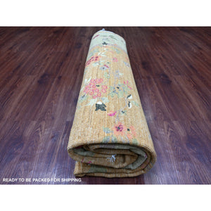 8'x8' Tawny Brown, Pure Wool, Chinese Art Deco Inspired Peshawar, Natural Dyes, Hand Knotted, Round, Oriental Rug FWR126468