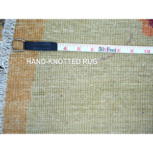 8'x8' Tawny Brown, Pure Wool, Chinese Art Deco Inspired Peshawar, Natural Dyes, Hand Knotted, Round, Oriental Rug FWR126468