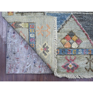 2'10"x11'8" Spanish Gray, Hand Knotted, Anatolian Village Inspired Design, Geometric Medallions, Pure Wool, Vegetable Dyes, Runner, Oriental Rug FWR126474