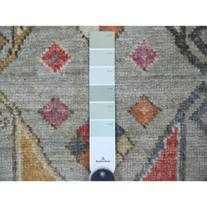 2'10"x11'8" Spanish Gray, Hand Knotted, Anatolian Village Inspired Design, Geometric Medallions, Pure Wool, Vegetable Dyes, Runner, Oriental Rug FWR126474