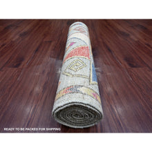 Load image into Gallery viewer, 2&#39;10&quot;x11&#39;8&quot; Spanish Gray, Hand Knotted, Anatolian Village Inspired Design, Geometric Medallions, Pure Wool, Vegetable Dyes, Runner, Oriental Rug FWR126474