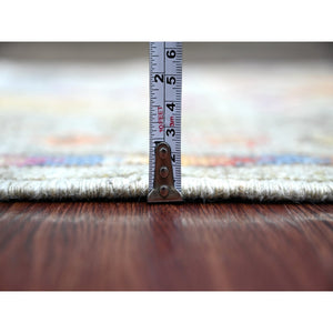 2'10"x11'8" Spanish Gray, Hand Knotted, Anatolian Village Inspired Design, Geometric Medallions, Pure Wool, Vegetable Dyes, Runner, Oriental Rug FWR126474