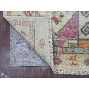 2'8"x7'8" Oyster White, Hand Knotted, Anatolian Village Inspired Design, Geometric Medallions, Pure Wool, Vegetable Dyes, Runner, Oriental Rug FWR126486