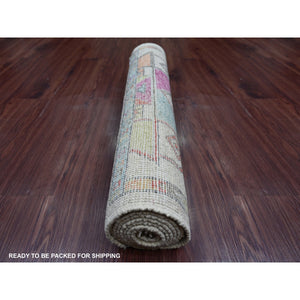 2'8"x7'8" Oyster White, Hand Knotted, Anatolian Village Inspired Design, Geometric Medallions, Pure Wool, Vegetable Dyes, Runner, Oriental Rug FWR126486