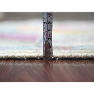 2'8"x7'8" Oyster White, Hand Knotted, Anatolian Village Inspired Design, Geometric Medallions, Pure Wool, Vegetable Dyes, Runner, Oriental Rug FWR126486