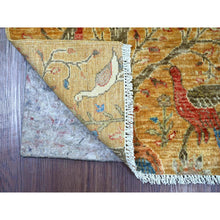 Load image into Gallery viewer, 2&#39;x3&#39; Golden Brown, Afghan Peshawar With Colorful Birds Of Paradise Design, Soft Wool, Hand Knotted, Vegetable Dyes, Sample, Mat, Oriental Rug FWR126504