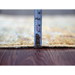 2'x3' Golden Brown, Afghan Peshawar With Colorful Birds Of Paradise Design, Soft Wool, Hand Knotted, Vegetable Dyes, Sample, Mat, Oriental Rug FWR126504