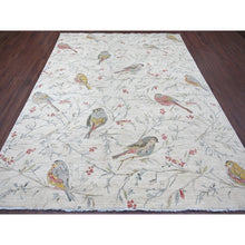 Load image into Gallery viewer, 7&#39;9&quot;x9&#39;8&quot; Oyster White, Sparrows On The Tree, Peshawar, Densely Woven, High Mountain Wool, Hand Knotted, Soft To The Touch, Oriental Rug FWR126510