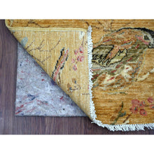 Load image into Gallery viewer, 2&#39;1&quot;x3&#39; Golden Brown, Sparrows On The Tree, Peshawar, High Mountain Wool, Hand Knotted, Soft To The Touch, Densely Woven, Sample, Mat, Oriental Rug FWR126552