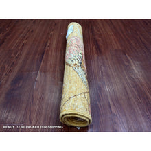 Load image into Gallery viewer, 2&#39;1&quot;x3&#39; Golden Brown, Sparrows On The Tree, Peshawar, High Mountain Wool, Hand Knotted, Soft To The Touch, Densely Woven, Sample, Mat, Oriental Rug FWR126552