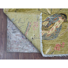 Load image into Gallery viewer, 2&#39;2&quot;x3&#39; Pickle Green, Sparrows On The Tree, Peshawar, Densely Woven, High Mountain Wool, Hand Knotted, Soft To The Touch, Mat, Sample Oriental Rug FWR126570