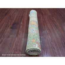 Load image into Gallery viewer, 2&#39;2&quot;x3&#39; Sage Green, Hand Knotted, Afghan Peshawar With Colorful Birds Of Paradise Design, Soft Wool, Natural Dyes, Mat, Sample, Oriental Rug FWR126576