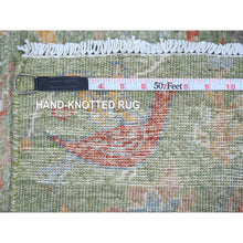Load image into Gallery viewer, 2&#39;2&quot;x3&#39; Sage Green, Hand Knotted, Afghan Peshawar With Colorful Birds Of Paradise Design, Soft Wool, Natural Dyes, Mat, Sample, Oriental Rug FWR126576
