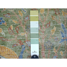 Load image into Gallery viewer, 2&#39;1&quot;x3&#39; Viridian Green, Hand Knotted, Afghan Peshawar With Colorful Birds Of Paradise Design, Natural Dyes, Pure Wool, Sample, Mat, Oriental Rug FWR126582