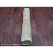 Load image into Gallery viewer, 2&#39;1&quot;x3&#39; Viridian Green, Hand Knotted, Afghan Peshawar With Colorful Birds Of Paradise Design, Natural Dyes, Pure Wool, Sample, Mat, Oriental Rug FWR126582