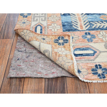 Load image into Gallery viewer, 4&#39;10&quot;x6&#39;9&quot; Peach Color With Imperial Blue, Turkish Knot, Zero Pile, Sheared Low, Anatolian Village Design, Hand Knotted, Pure Wool, Oriental Rug FWR12654