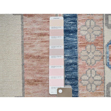 Load image into Gallery viewer, 4&#39;10&quot;x6&#39;9&quot; Peach Color With Imperial Blue, Turkish Knot, Zero Pile, Sheared Low, Anatolian Village Design, Hand Knotted, Pure Wool, Oriental Rug FWR12654