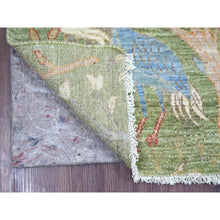 Load image into Gallery viewer, 2&#39;7&quot;x8&#39;1&quot; Pickle Green, Hand Knotted, Afghan Peshawar With Colorful Birds Of Paradise Design, Pure Wool, Natural Dyes, Runner, Oriental Rug FWR126600