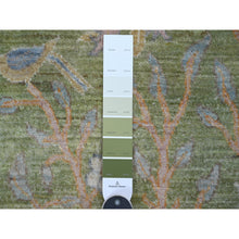 Load image into Gallery viewer, 2&#39;7&quot;x8&#39;1&quot; Pickle Green, Hand Knotted, Afghan Peshawar With Colorful Birds Of Paradise Design, Pure Wool, Natural Dyes, Runner, Oriental Rug FWR126600