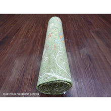 Load image into Gallery viewer, 2&#39;7&quot;x8&#39;1&quot; Pickle Green, Hand Knotted, Afghan Peshawar With Colorful Birds Of Paradise Design, Pure Wool, Natural Dyes, Runner, Oriental Rug FWR126600