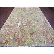 Load image into Gallery viewer, 8&#39;9&quot;x11&#39;8&quot; Olive Green, Afghan Peshawar With Colorful Birds Of Paradise Design, Hand Knotted, Soft Wool, Natural Dyes, Oriental Rug FWR126606