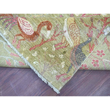 Load image into Gallery viewer, 8&#39;9&quot;x11&#39;8&quot; Olive Green, Afghan Peshawar With Colorful Birds Of Paradise Design, Hand Knotted, Soft Wool, Natural Dyes, Oriental Rug FWR126606