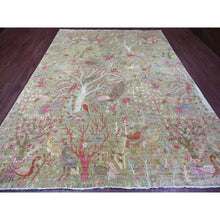 Load image into Gallery viewer, 8&#39;10&quot;x12&#39; Pickle Green, Hand Knotted, Afghan Peshawar With Colorful Birds Of Paradise Design, Soft Wool, Natural Dyes, Oriental Rug FWR126612