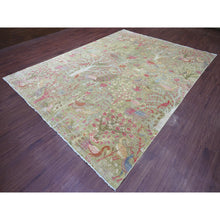 Load image into Gallery viewer, 8&#39;10&quot;x12&#39; Pickle Green, Hand Knotted, Afghan Peshawar With Colorful Birds Of Paradise Design, Soft Wool, Natural Dyes, Oriental Rug FWR126612