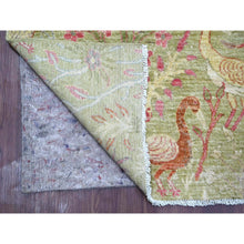 Load image into Gallery viewer, 8&#39;10&quot;x12&#39; Pickle Green, Hand Knotted, Afghan Peshawar With Colorful Birds Of Paradise Design, Soft Wool, Natural Dyes, Oriental Rug FWR126612