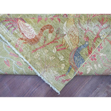 Load image into Gallery viewer, 8&#39;10&quot;x12&#39; Pickle Green, Hand Knotted, Afghan Peshawar With Colorful Birds Of Paradise Design, Soft Wool, Natural Dyes, Oriental Rug FWR126612