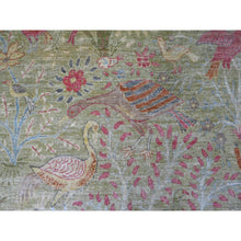 Load image into Gallery viewer, 8&#39;10&quot;x12&#39; Pickle Green, Hand Knotted, Afghan Peshawar With Colorful Birds Of Paradise Design, Soft Wool, Natural Dyes, Oriental Rug FWR126612
