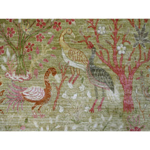 Load image into Gallery viewer, 9&#39;9&quot;x13&#39;10&quot; Savannah Green, Afghan Peshawar With Colorful Birds Of Paradise Design, Soft Wool, Hand Knotted, Natural Dyes, Oriental Rug FWR126624