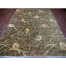 Load image into Gallery viewer, 8&#39;1&quot;x9&#39;6&quot; Coffee Brown, Peshawar, Sparrows On The Tree, Densely Woven, Hand Knotted, High Mountain Wool, Soft To The Touch, Oriental Rug FWR126642