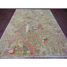 Load image into Gallery viewer, 8&#39;2&quot;x9&#39;9&quot; Lichen Green, Afghan Peshawar With Colorful Birds Of Paradise Design, Hand Knotted, Soft Wool, Natural Dyes, Oriental Rug FWR126648