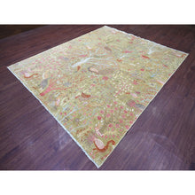 Load image into Gallery viewer, 8&#39;2&quot;x9&#39;9&quot; Lichen Green, Afghan Peshawar With Colorful Birds Of Paradise Design, Hand Knotted, Soft Wool, Natural Dyes, Oriental Rug FWR126648