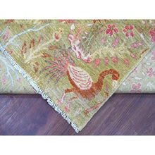 Load image into Gallery viewer, 8&#39;2&quot;x9&#39;9&quot; Lichen Green, Afghan Peshawar With Colorful Birds Of Paradise Design, Hand Knotted, Soft Wool, Natural Dyes, Oriental Rug FWR126648
