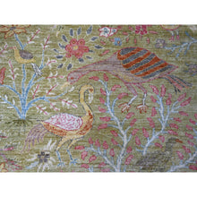Load image into Gallery viewer, 8&#39;2&quot;x9&#39;9&quot; Lichen Green, Afghan Peshawar With Colorful Birds Of Paradise Design, Hand Knotted, Soft Wool, Natural Dyes, Oriental Rug FWR126648