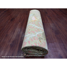 Load image into Gallery viewer, 8&#39;2&quot;x9&#39;9&quot; Lichen Green, Afghan Peshawar With Colorful Birds Of Paradise Design, Hand Knotted, Soft Wool, Natural Dyes, Oriental Rug FWR126648
