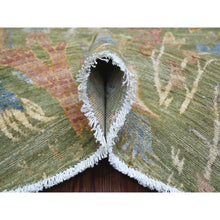 Load image into Gallery viewer, 8&#39;x8&#39; Pickle Green, Afghan Peshawar With Colorful Birds Of Paradise Design, Hand Knotted, Pure Wool, Natural Dyes, Round, Oriental Rug FWR126654