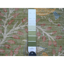 Load image into Gallery viewer, 8&#39;x8&#39; Pickle Green, Afghan Peshawar With Colorful Birds Of Paradise Design, Hand Knotted, Pure Wool, Natural Dyes, Round, Oriental Rug FWR126654