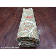 Load image into Gallery viewer, 8&#39;x8&#39; Pickle Green, Afghan Peshawar With Colorful Birds Of Paradise Design, Hand Knotted, Pure Wool, Natural Dyes, Round, Oriental Rug FWR126654