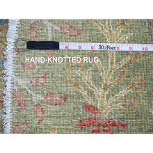 Load image into Gallery viewer, 8&#39;x8&#39; Pickle Green, Afghan Peshawar With Colorful Birds Of Paradise Design, Hand Knotted, Pure Wool, Natural Dyes, Round, Oriental Rug FWR126654