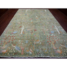 Load image into Gallery viewer, 9&#39;10&quot;x14&#39; Hunter Green, Hand Knotted, Afghan Peshawar With Colorful Birds Of Paradise Design, Soft Wool, Natural Dyes, Oriental Rug FWR126660