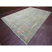 Load image into Gallery viewer, 9&#39;10&quot;x14&#39; Hunter Green, Hand Knotted, Afghan Peshawar With Colorful Birds Of Paradise Design, Soft Wool, Natural Dyes, Oriental Rug FWR126660