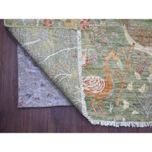 Load image into Gallery viewer, 9&#39;10&quot;x14&#39; Hunter Green, Hand Knotted, Afghan Peshawar With Colorful Birds Of Paradise Design, Soft Wool, Natural Dyes, Oriental Rug FWR126660