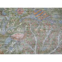Load image into Gallery viewer, 9&#39;10&quot;x14&#39; Hunter Green, Hand Knotted, Afghan Peshawar With Colorful Birds Of Paradise Design, Soft Wool, Natural Dyes, Oriental Rug FWR126660